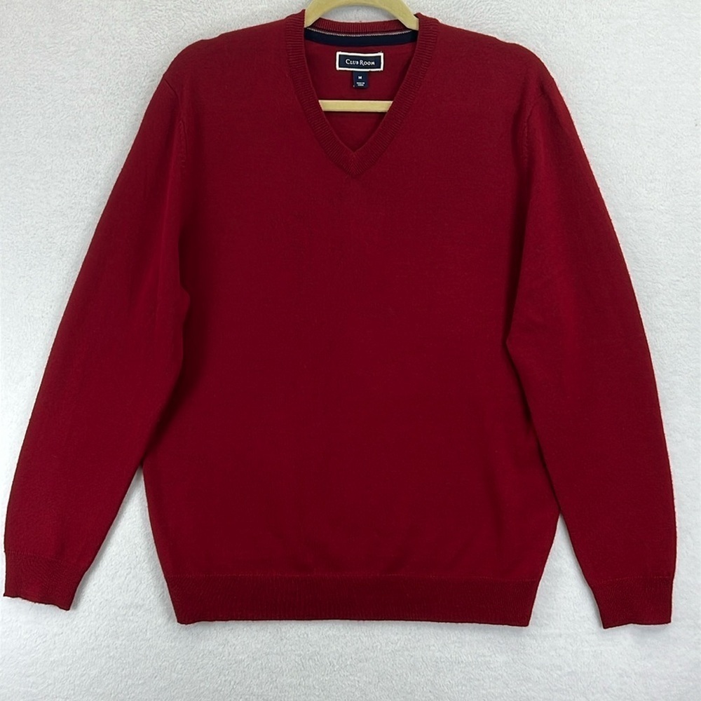 Club Room Men’s Sweater Size M Red V-Neck Pullover Wool/Acrylic Blend